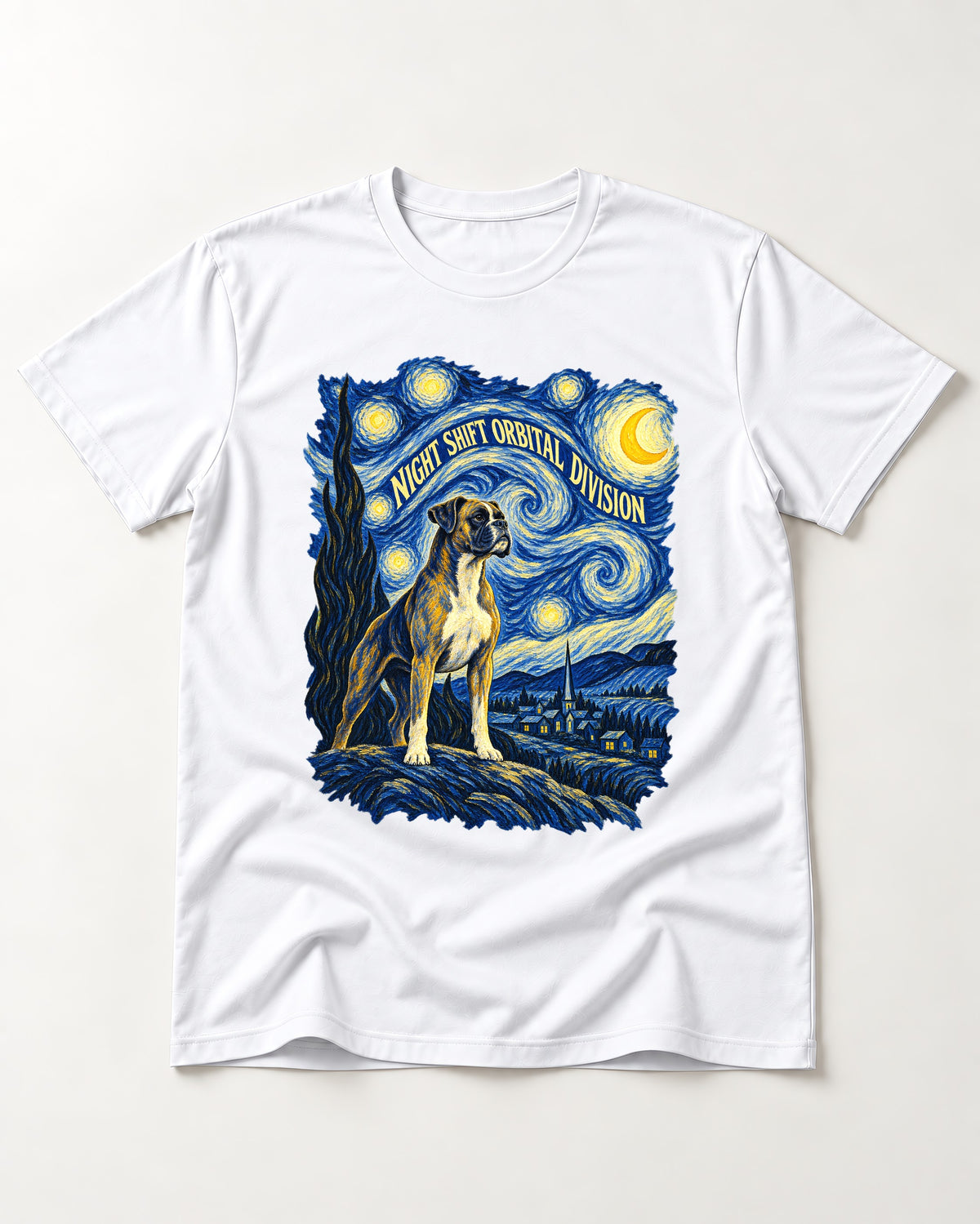 Night Shift Orbital Division Boxer Night Sky Graphic T-Shirt in White, flat lay product photo