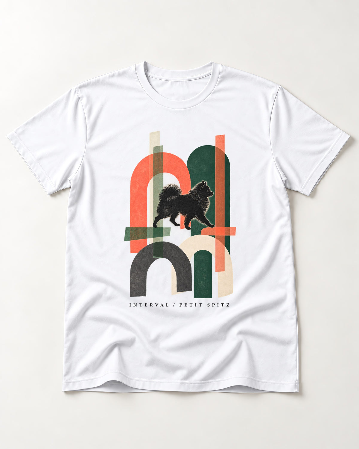 Pomeranian Interval T-Shirt in White, flat lay product photo