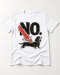Dachshund Says No T-Shirt in White, flat lay product photo