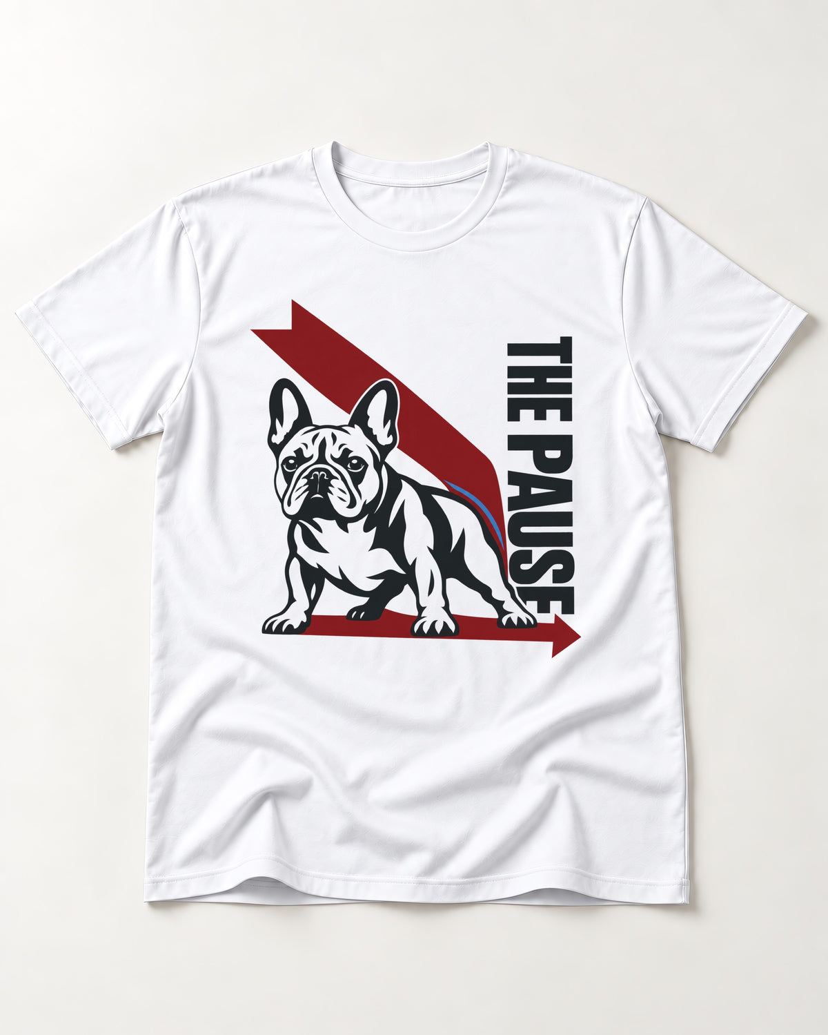 The Frenchie Pause T-Shirt in White, flat lay product photo
