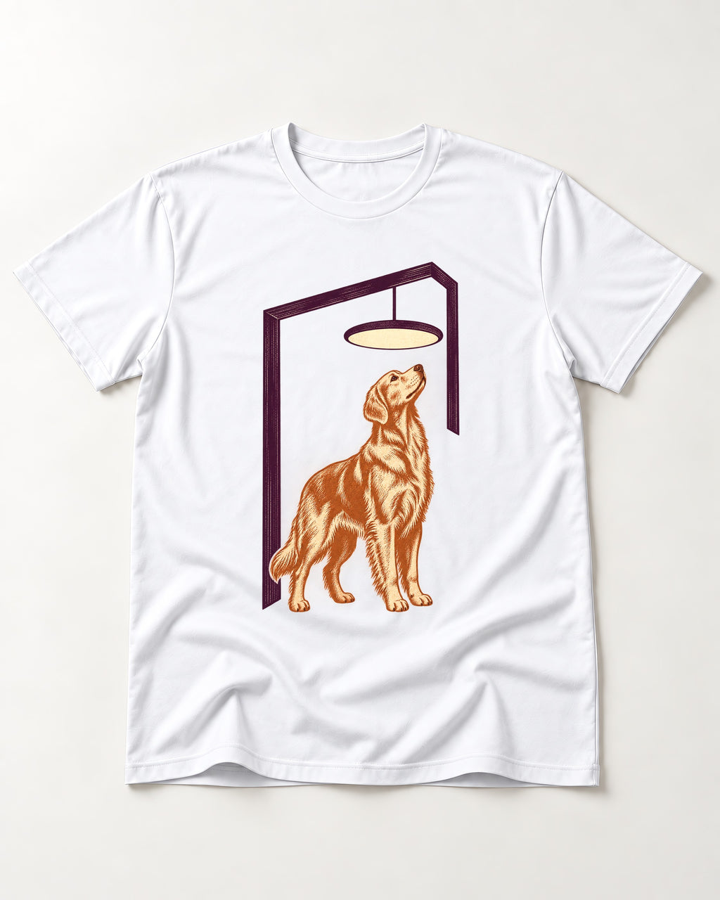 Golden Retriever Bright Idea T-Shirt in White, flat lay product photo