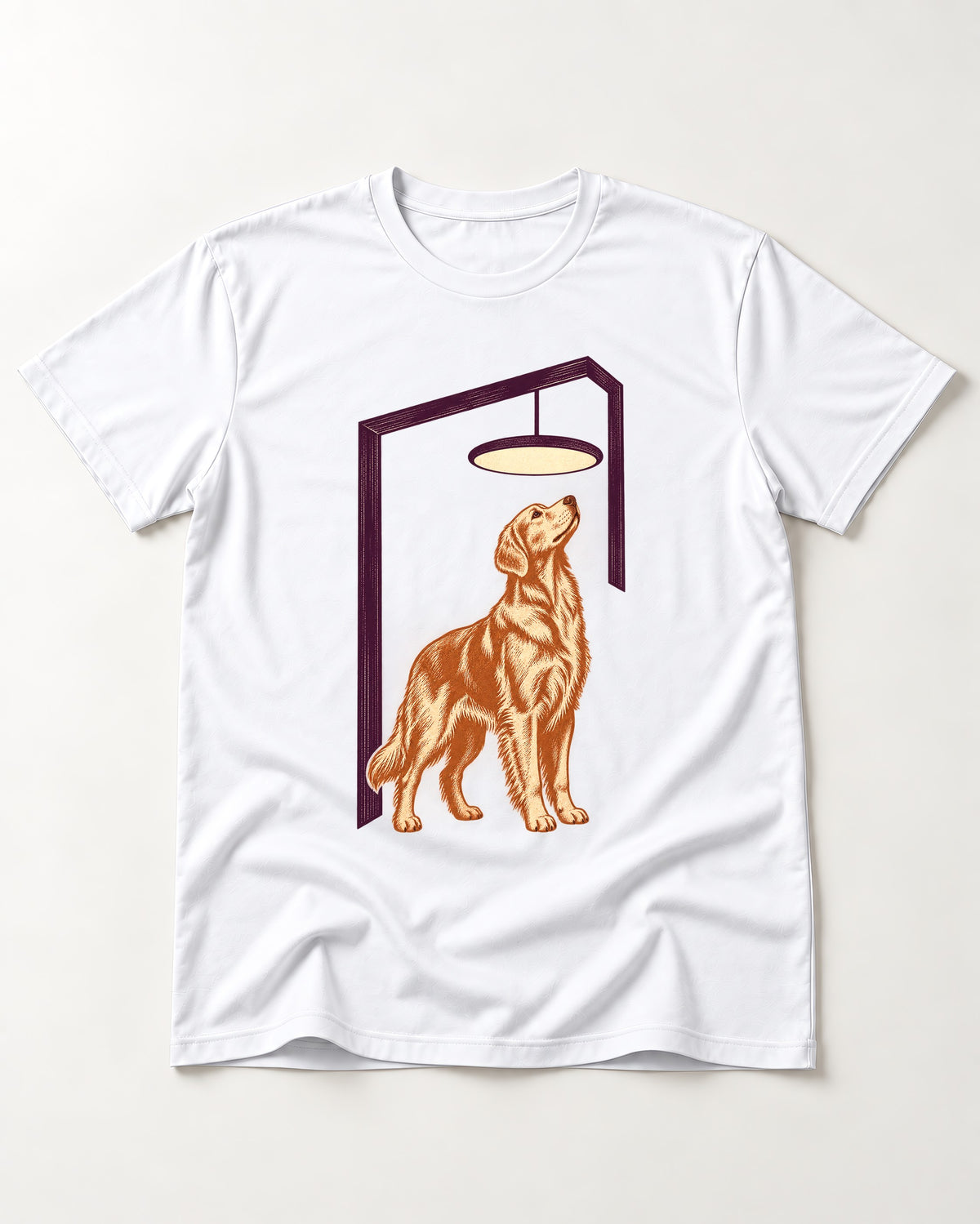 Golden Retriever Bright Idea T-Shirt in White, flat lay product photo