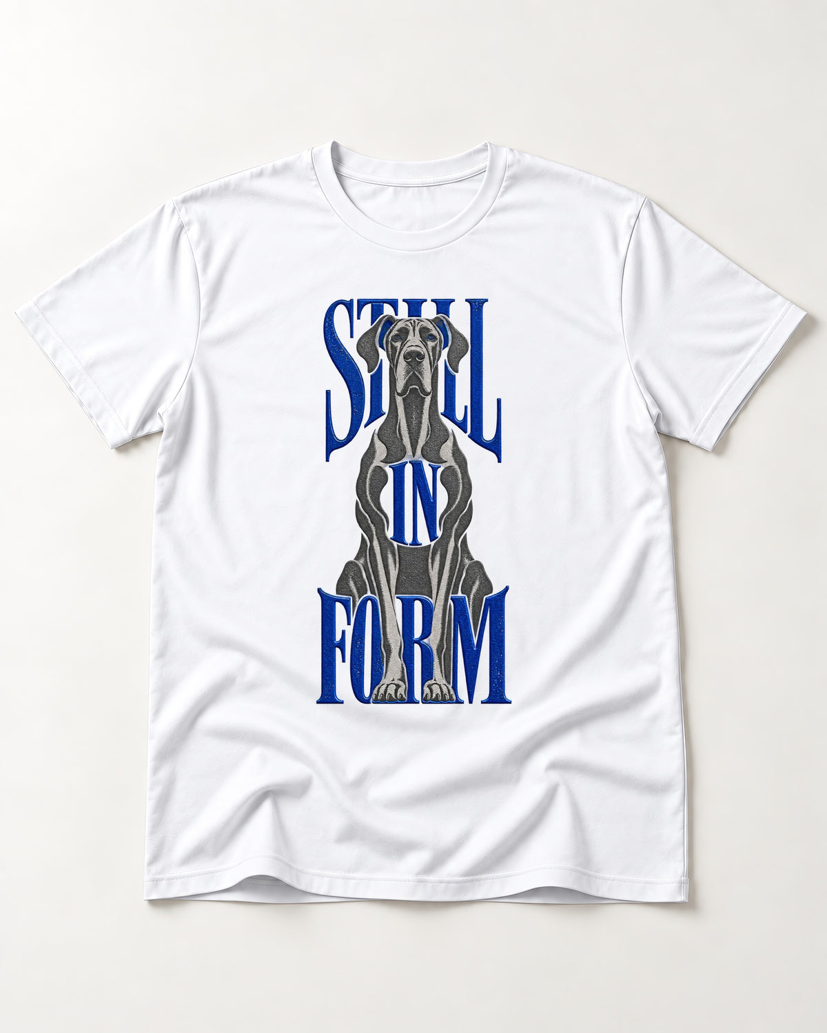 Still in Form Great Dane T-Shirt in White, flat lay product photo