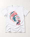 Yorkshire Terrier Tuned for Trouble T-Shirt in White, flat lay product photo