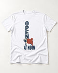 Pug Open at Noon T-Shirt in White, flat lay product photo