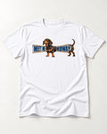Dachshund Meet Me Midway T-Shirt in White, flat lay product photo