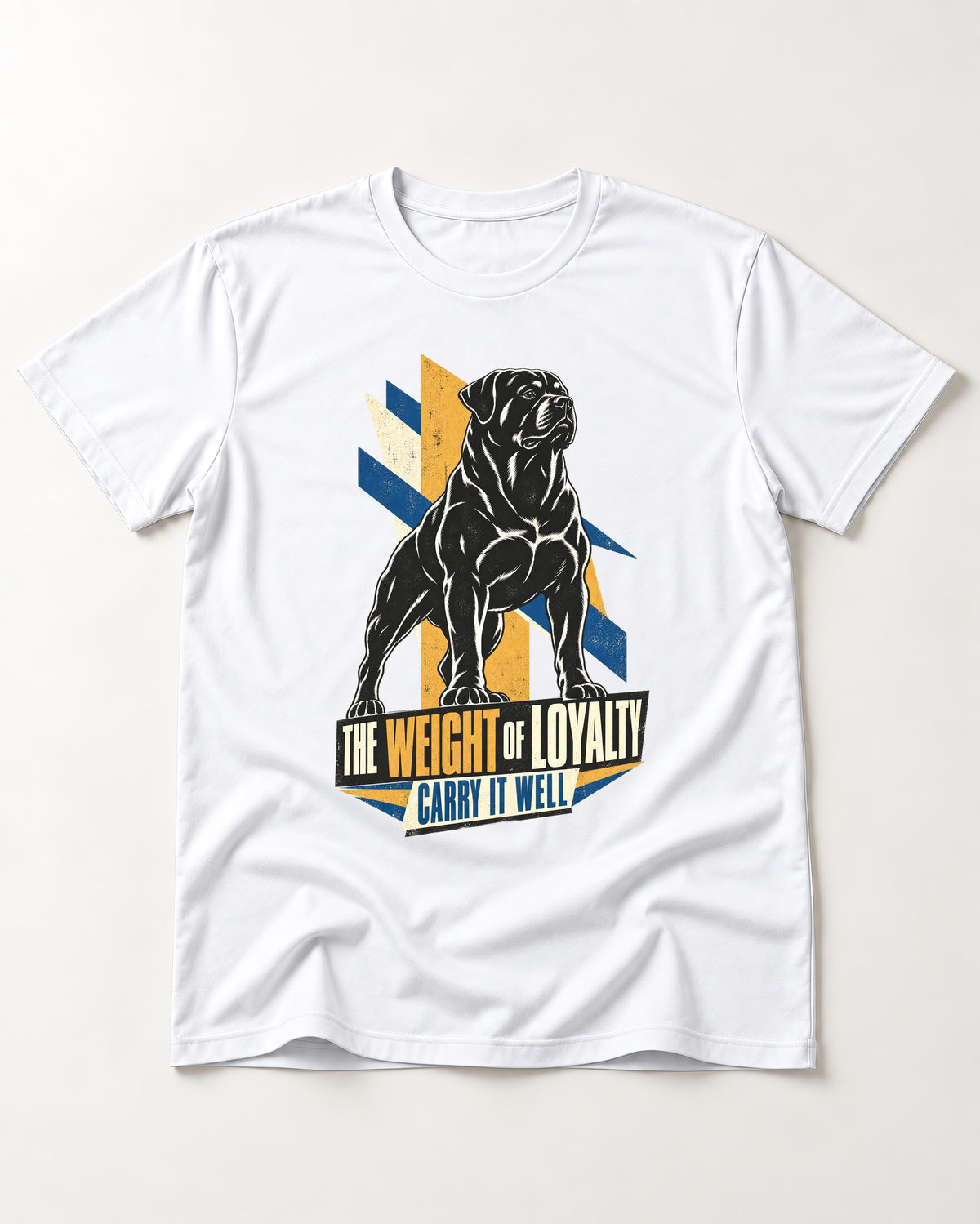 Rottweiler Weight of Loyalty T-Shirt in White, flat lay product photo