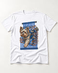 Yorkshire Terrier Unbound T-Shirt in White, flat lay product photo