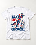 Take Up Space German Shepherd Dog T-Shirt in White, flat lay product photo
