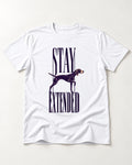 Stay Extended German Shorthaired Pointer T-Shirt in White, flat lay product photo