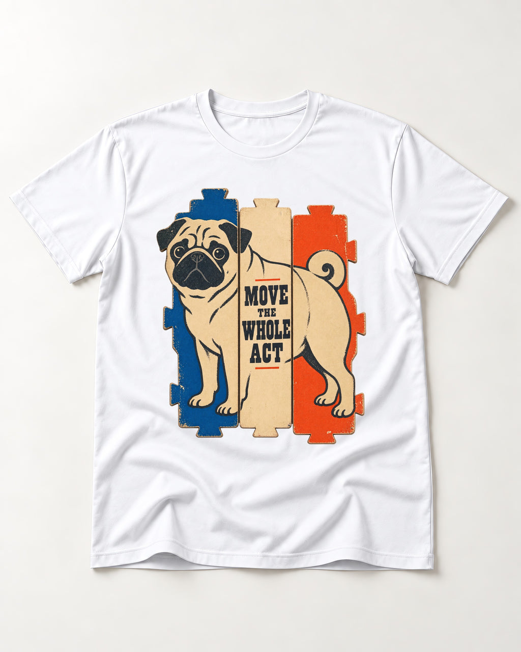 Pug Move the Whole Act Color Block Graphic T-Shirt in White, flat lay product photo