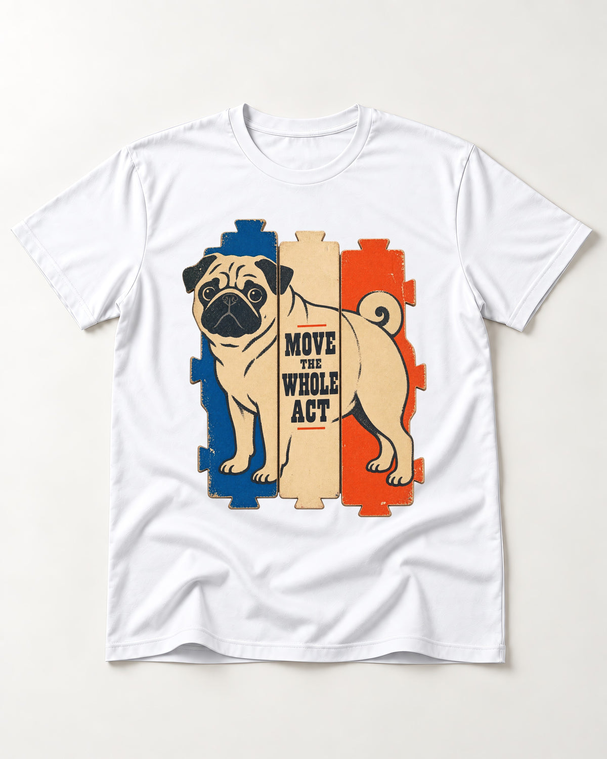 Pug Move the Whole Act Color Block Graphic T-Shirt in White, flat lay product photo