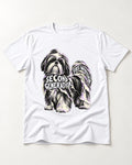Second Generation Shih Tzu T-Shirt in White, flat lay product photo