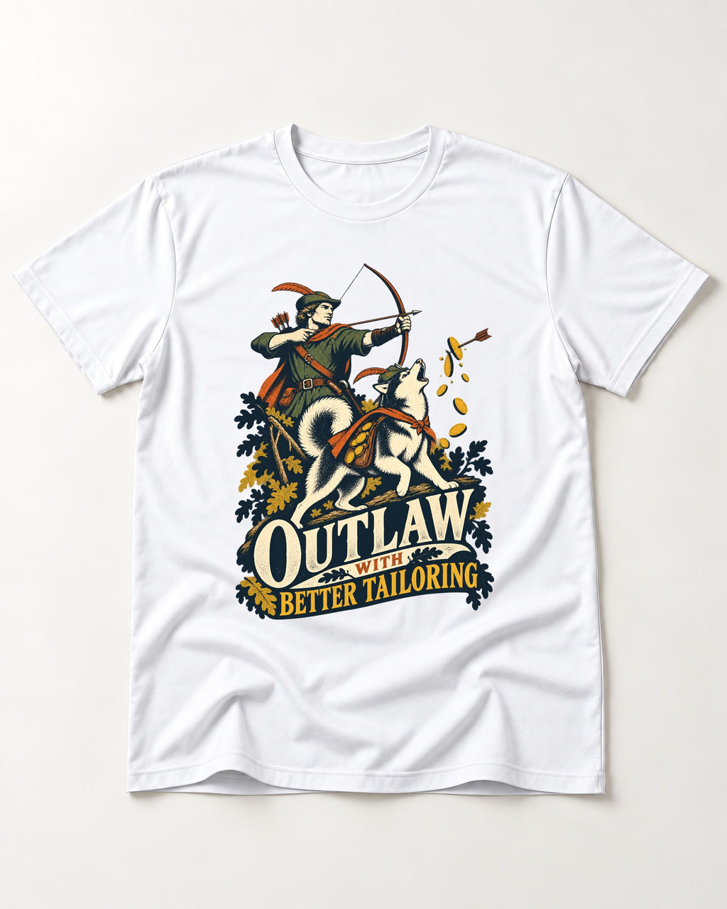 Husky Outlaw with Better Tailoring T-Shirt in White, flat lay product photo