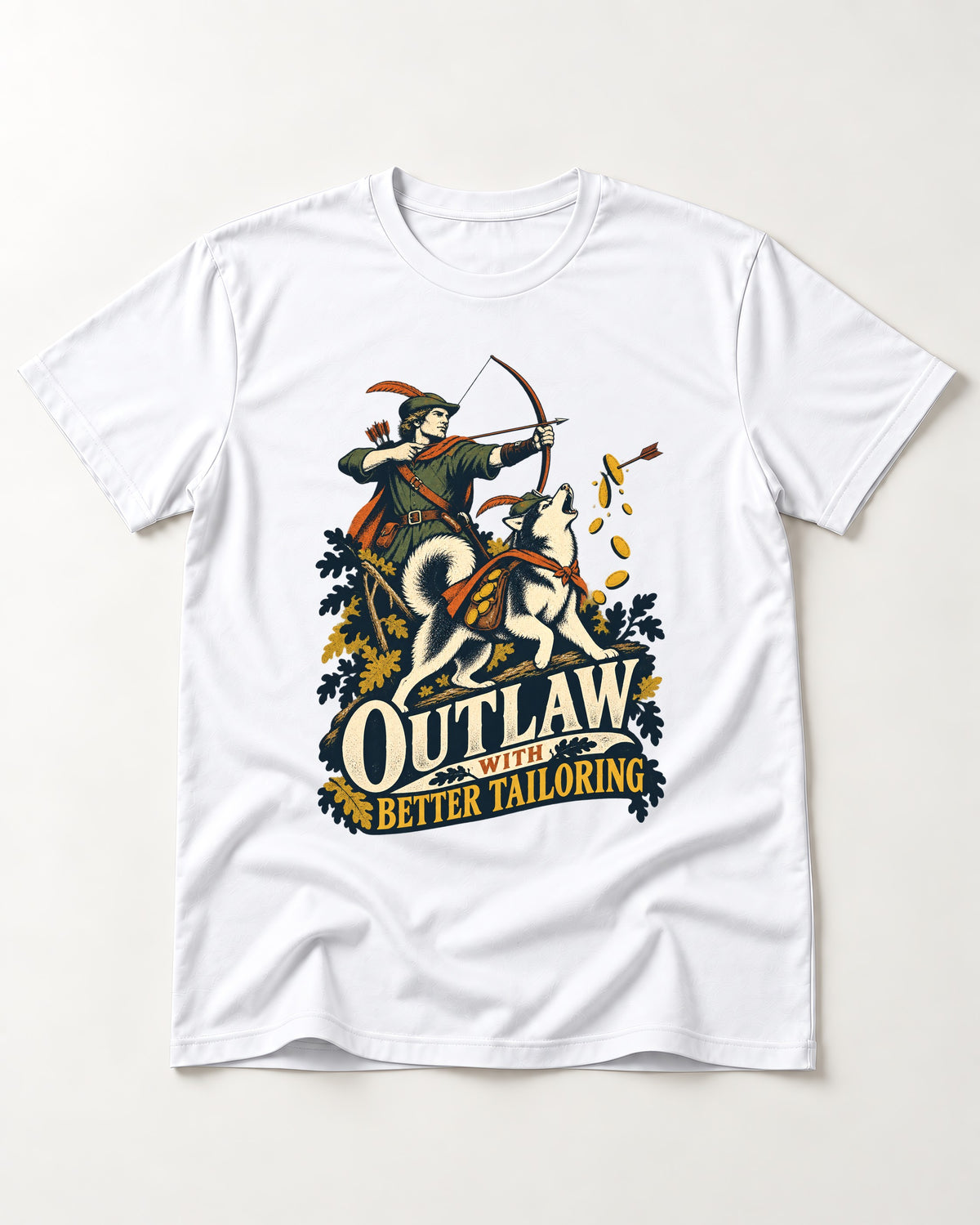 Husky Outlaw with Better Tailoring T-Shirt in White, flat lay product photo
