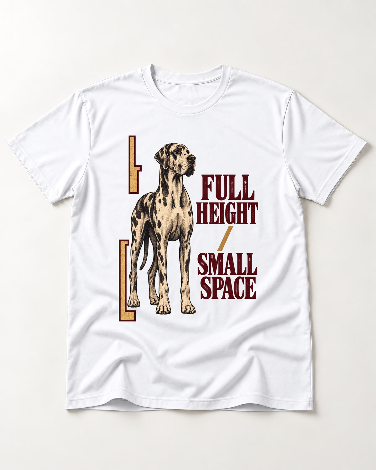 Great Dane Full Height Small Space T-Shirt in White, flat lay product photo