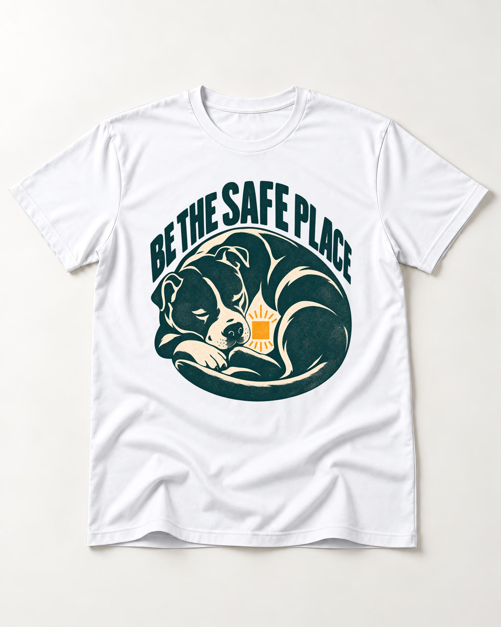 Pitbull Safe Place T-Shirt in White, flat lay product photo