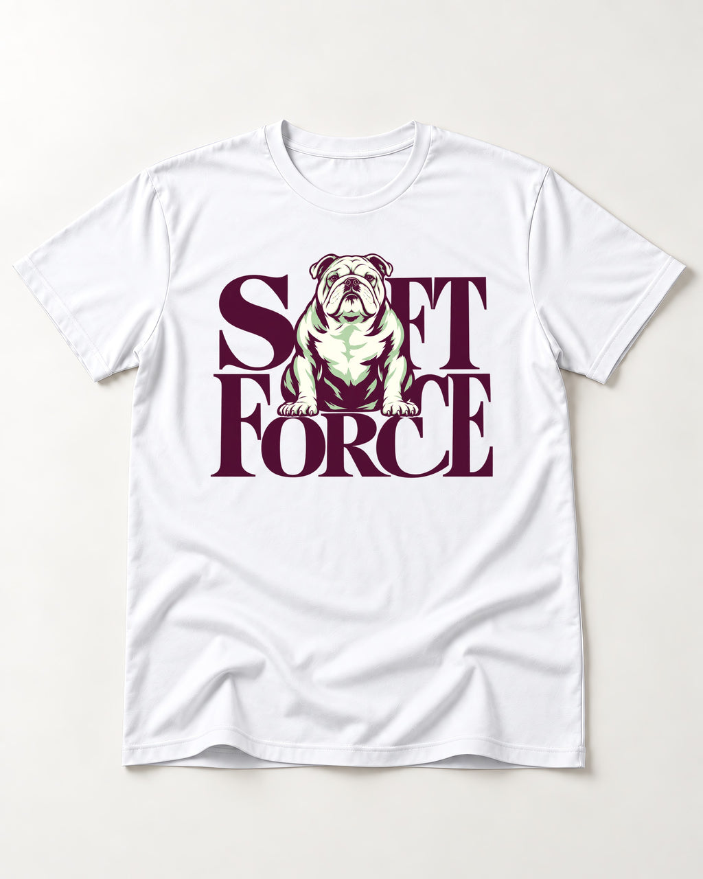 Set Force English Bulldog T-Shirt in White, flat lay product photo
