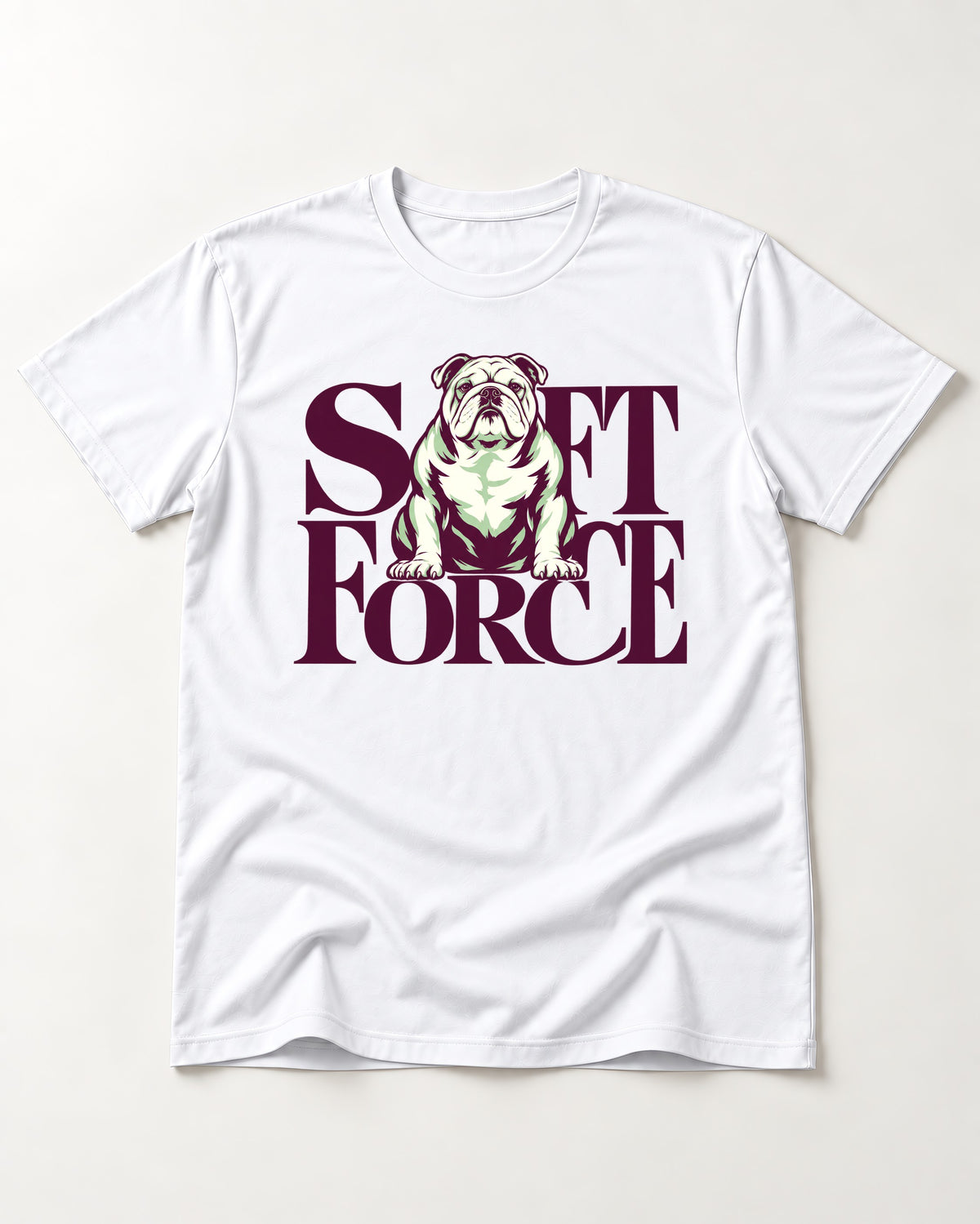 Set Force English Bulldog T-Shirt in White, flat lay product photo
