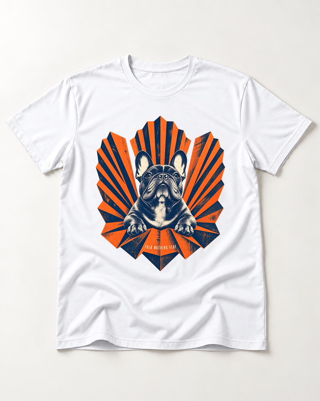 Frenchie Fold Nothing Flat Geometric Fan Graphic T-Shirt in White, flat lay product photo