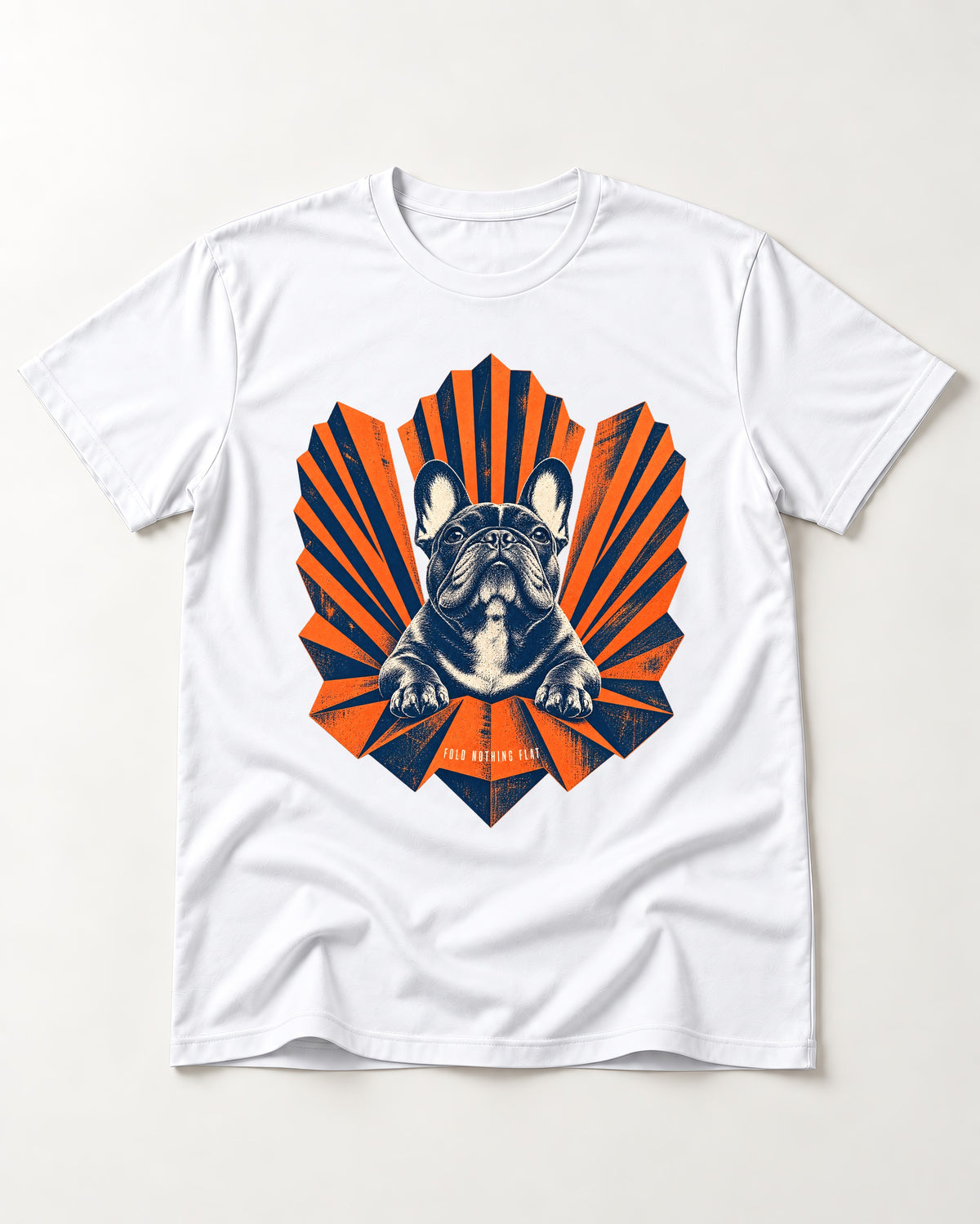 Frenchie Fold Nothing Flat Geometric Fan Graphic T-Shirt in White, flat lay product photo