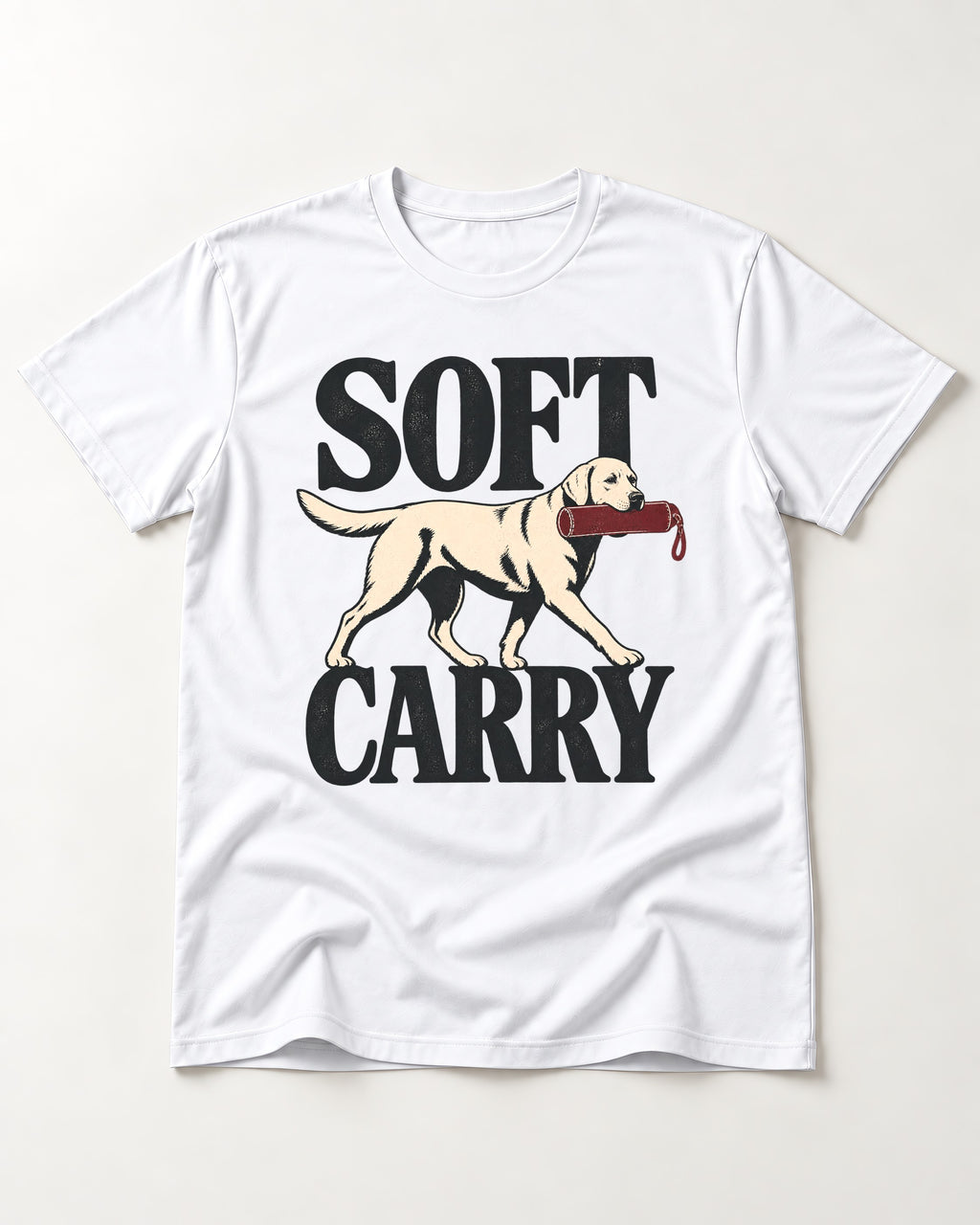Soft Carry Labrador Retriever T-Shirt in White, flat lay product photo