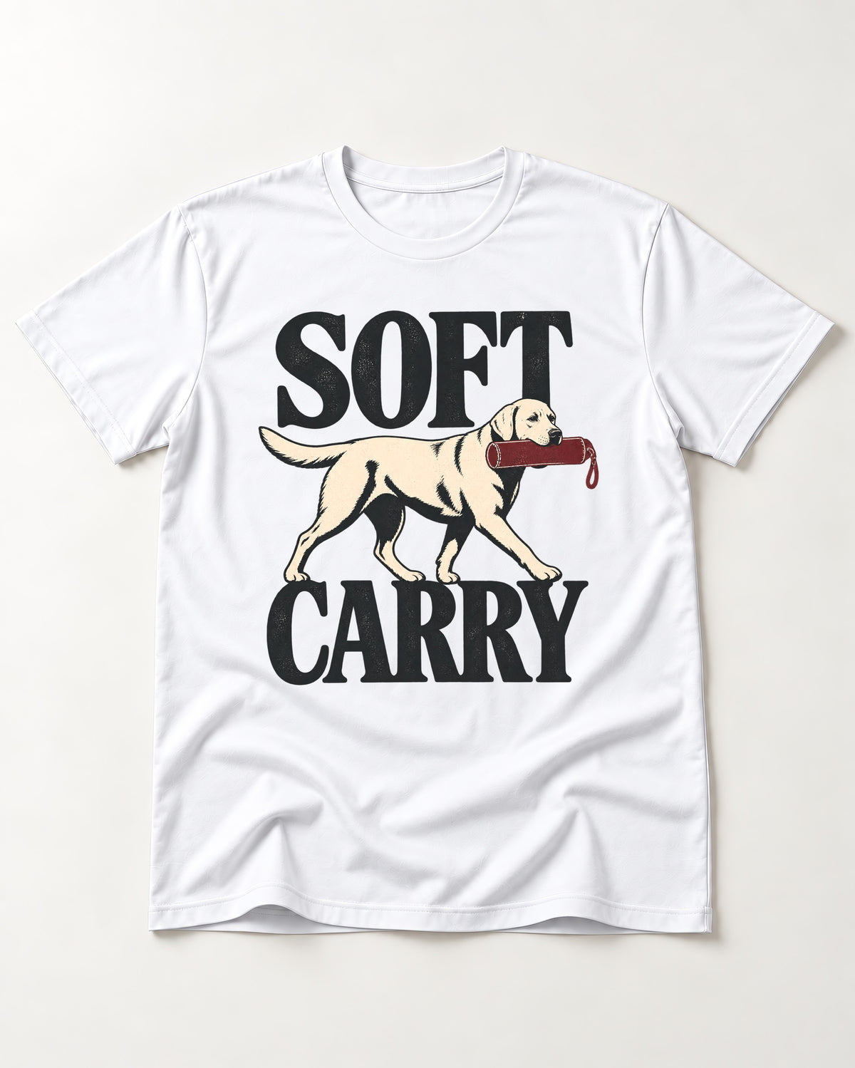 Soft Carry Labrador Retriever T-Shirt in White, flat lay product photo