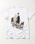 Yorkshire Terrier Etiquette Left Early T-Shirt in White, flat lay product photo