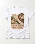 English Bulldog Divine Timing Still Loading T-Shirt in White, flat lay product photo