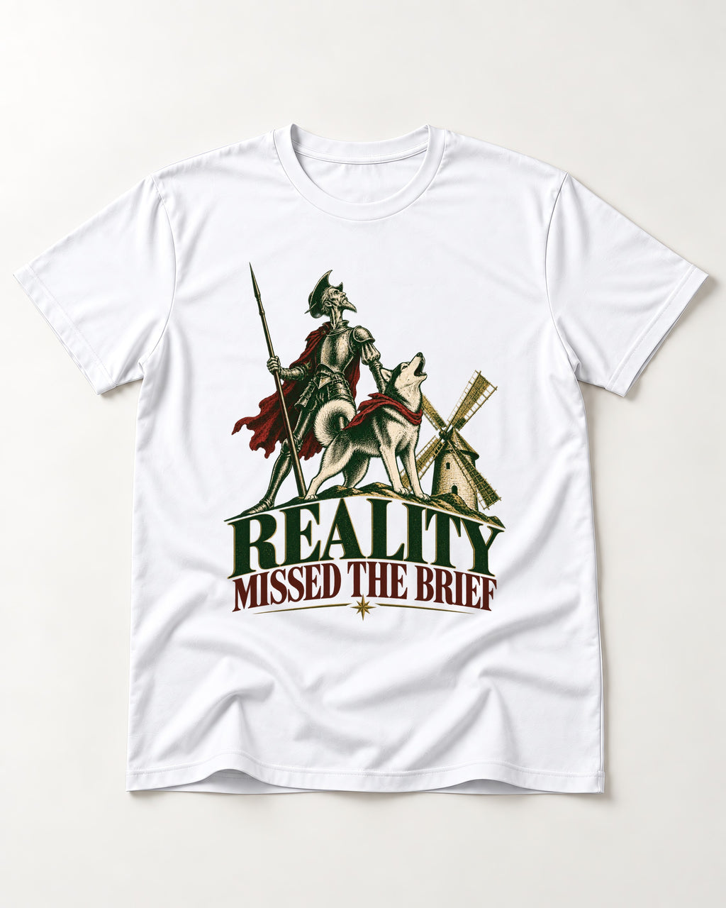 Reality Missed the Husky Brief T-Shirt in White, flat lay product photo