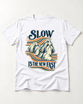 Slow Is Fast Shih Tzu T-Shirt in White, flat lay product photo