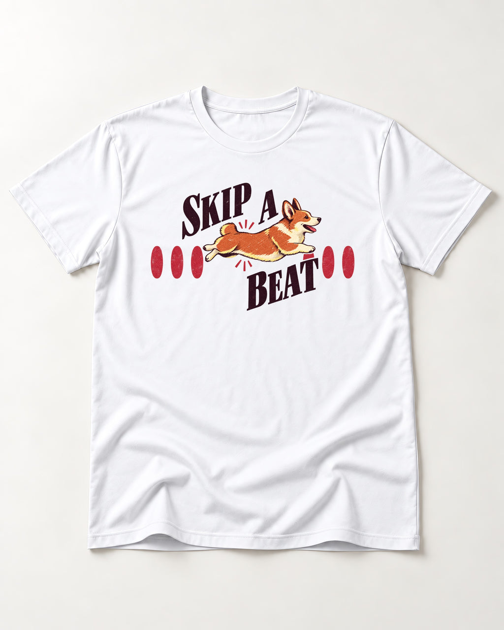 Skip a Beat Corgi T-Shirt in White, flat lay product photo