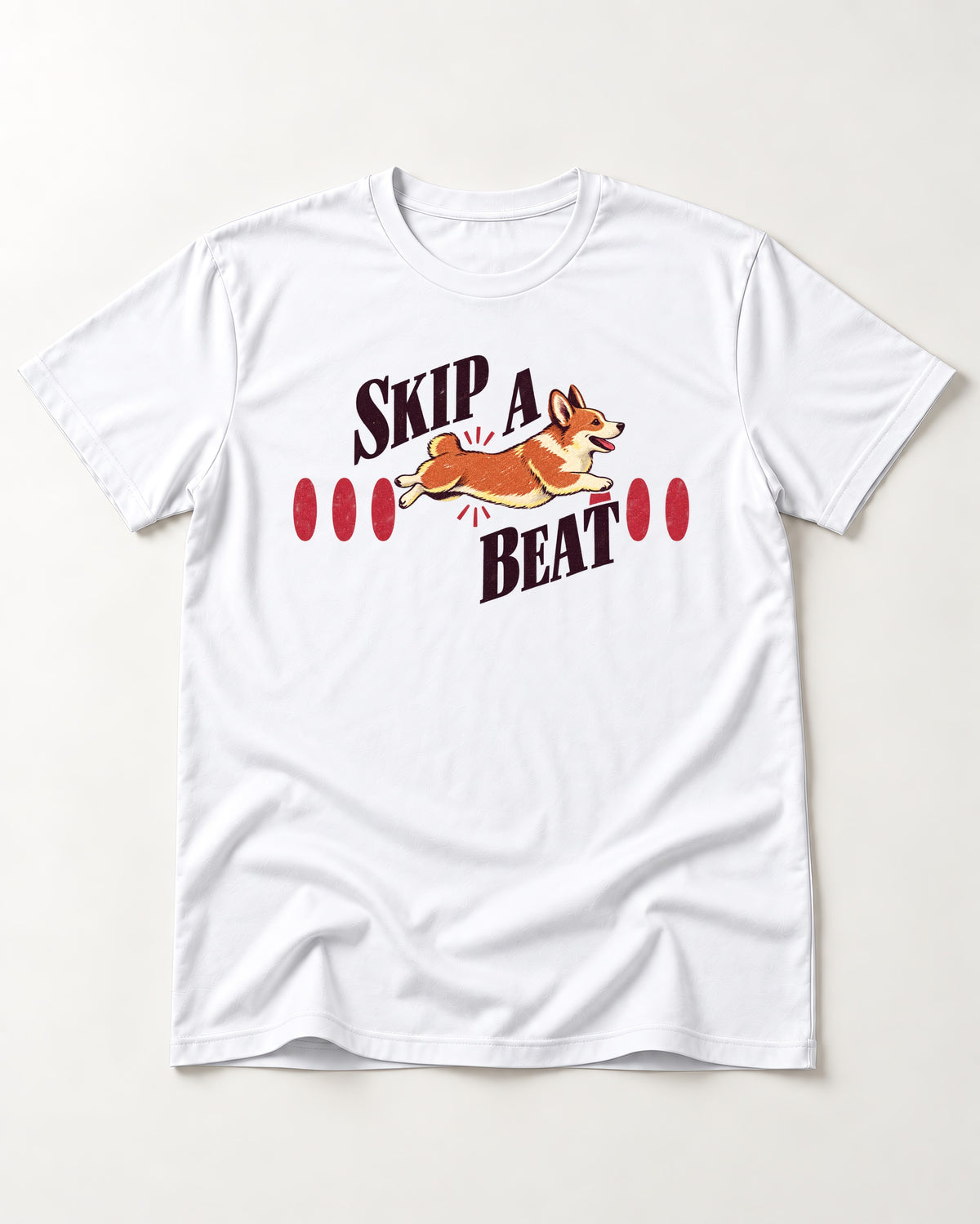 Skip a Beat Corgi T-Shirt in White, flat lay product photo