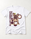 Frenchie's Balance Is Borrowed T-Shirt in White, flat lay product photo