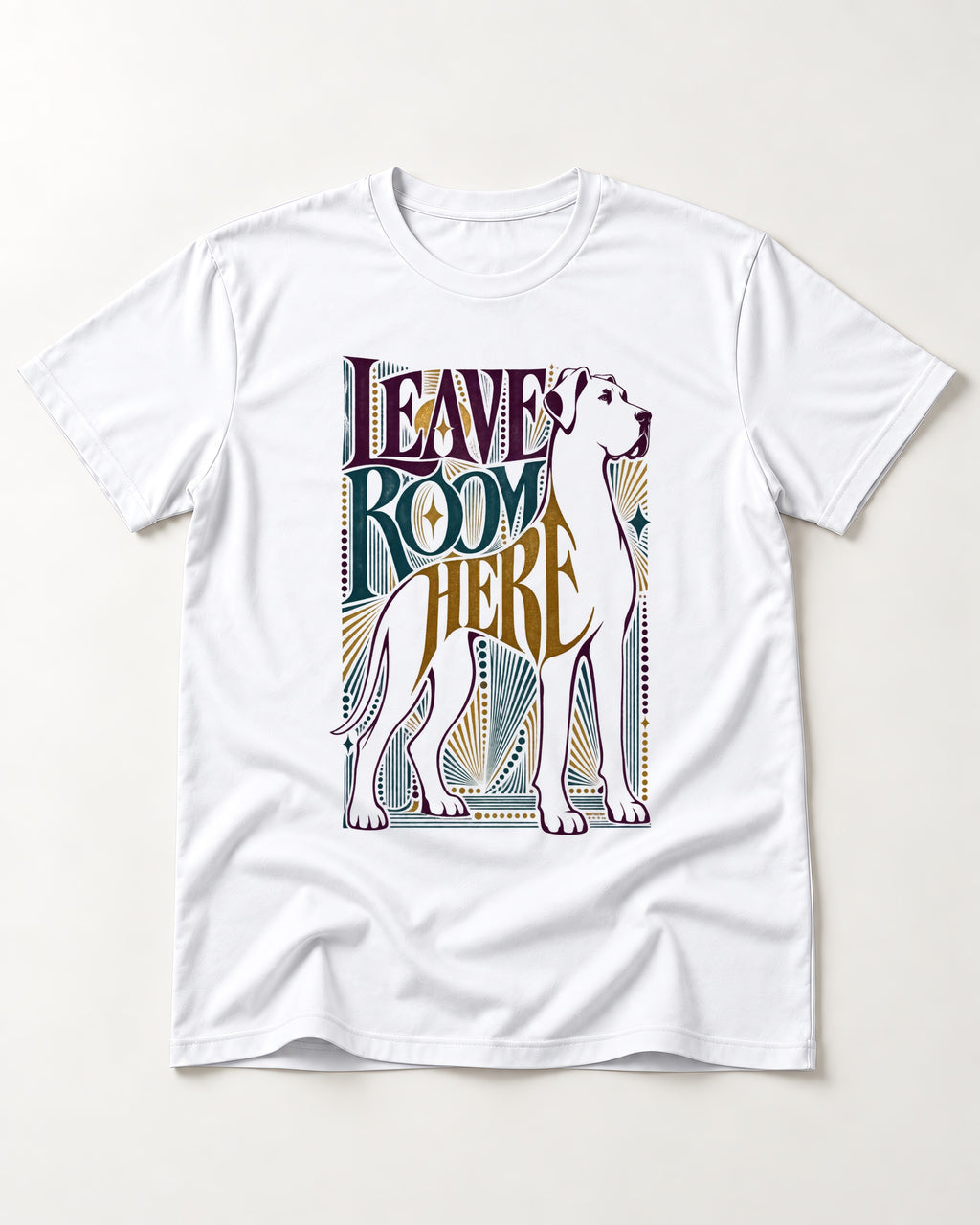 Leave Room for Great Dane T-Shirt in White, flat lay product photo