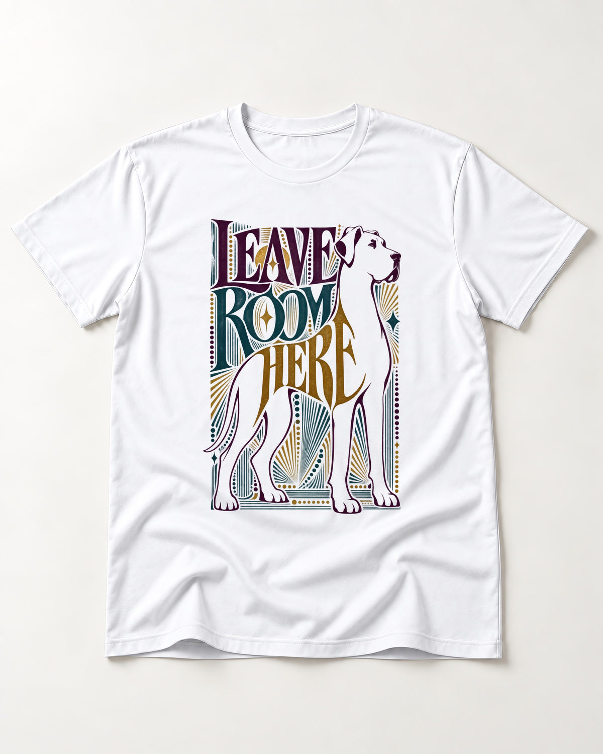 Leave Room for Great Dane T-Shirt in White, flat lay product photo