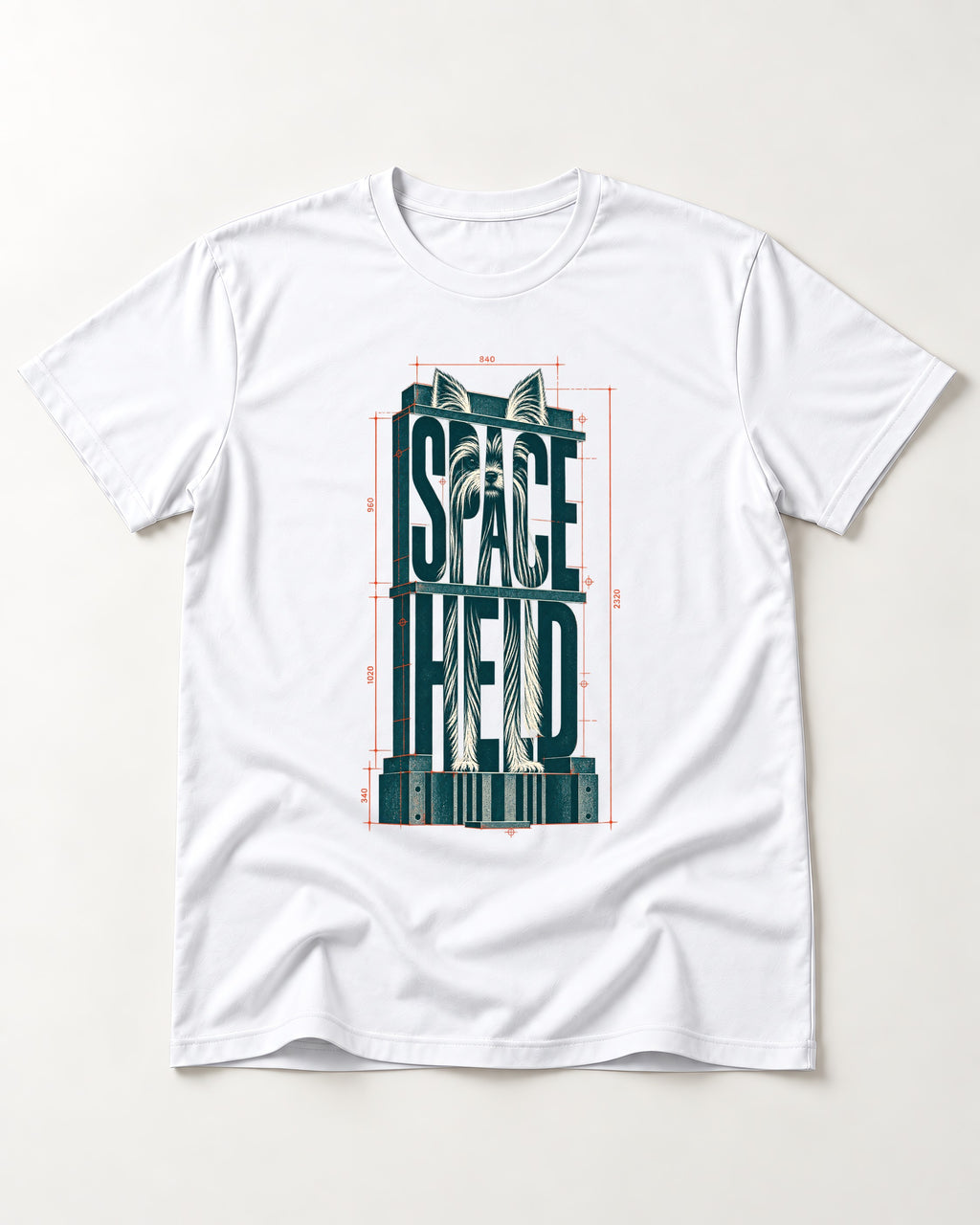 Yorkshire Terrier Space Head T-Shirt in White, flat lay product photo