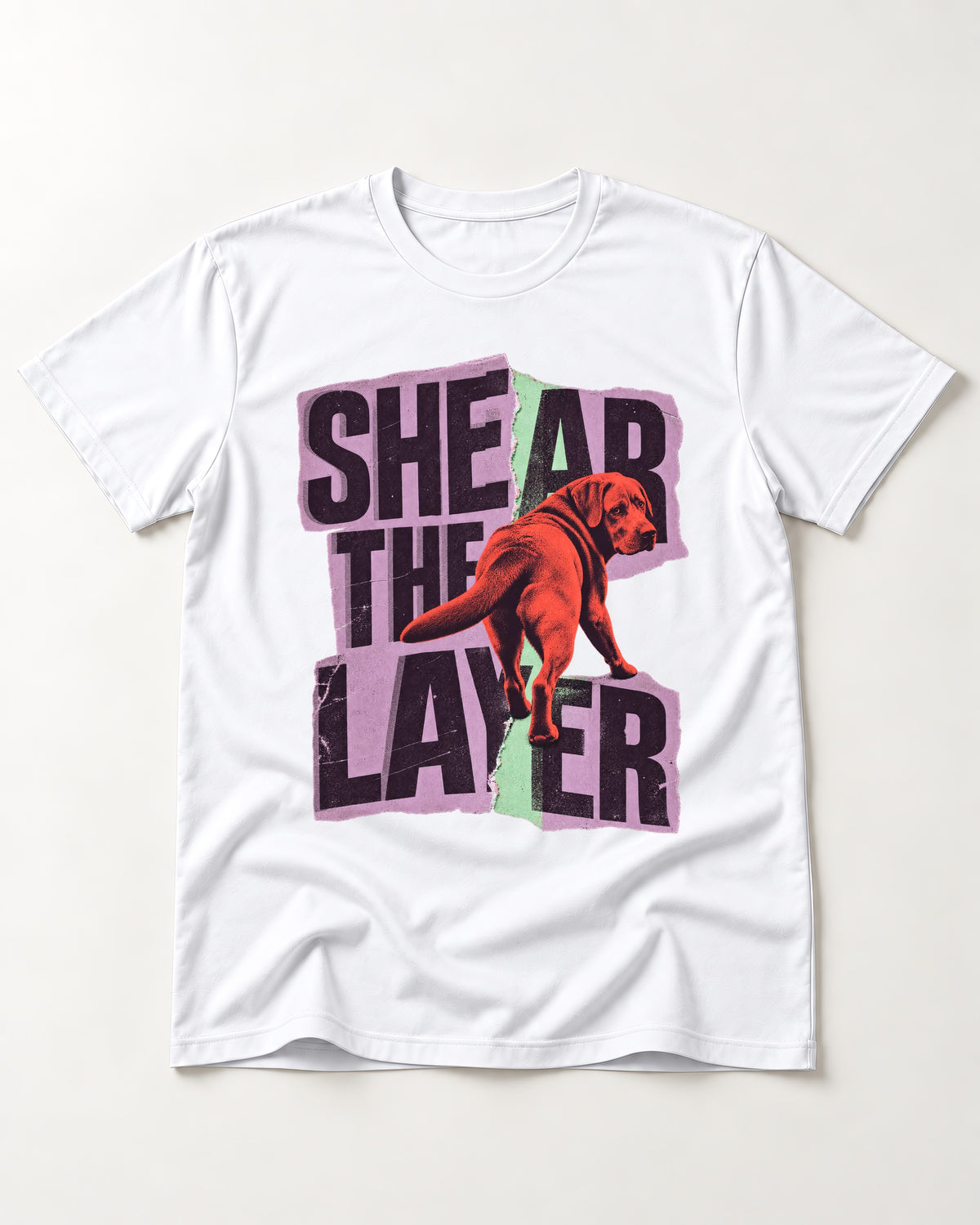 Labrador Retriever Shear the Layer Torn Paper Graphic T-Shirt in White, flat lay product photo