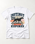 German Shorthaired Pointer Instinct Never Expires T-Shirt in White, flat lay product photo