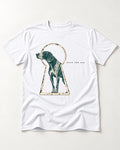 Read the Air German Shorthaired Pointer T-Shirt in White, flat lay product photo