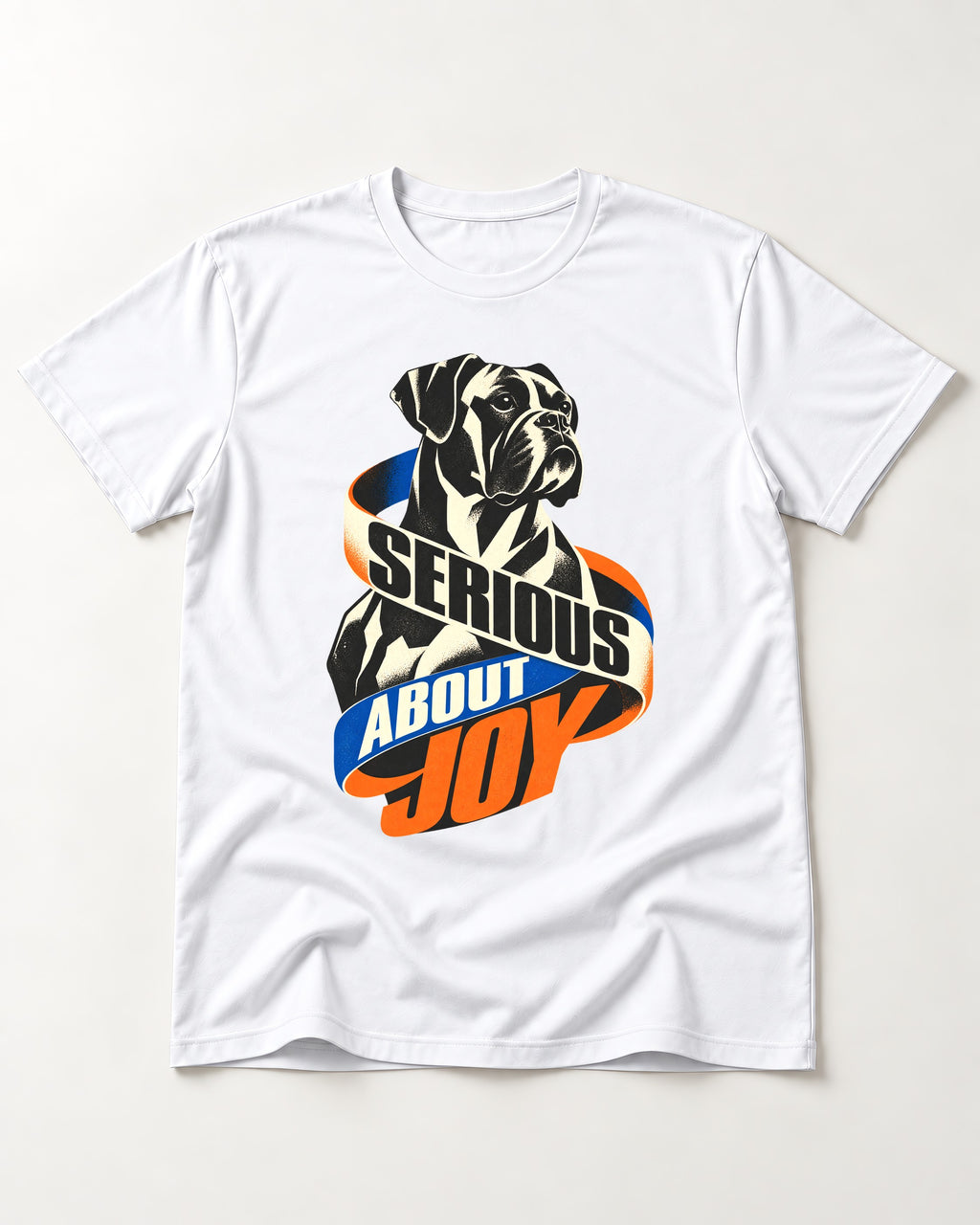 Boxer Serious About Joy T-Shirt in White, flat lay product photo