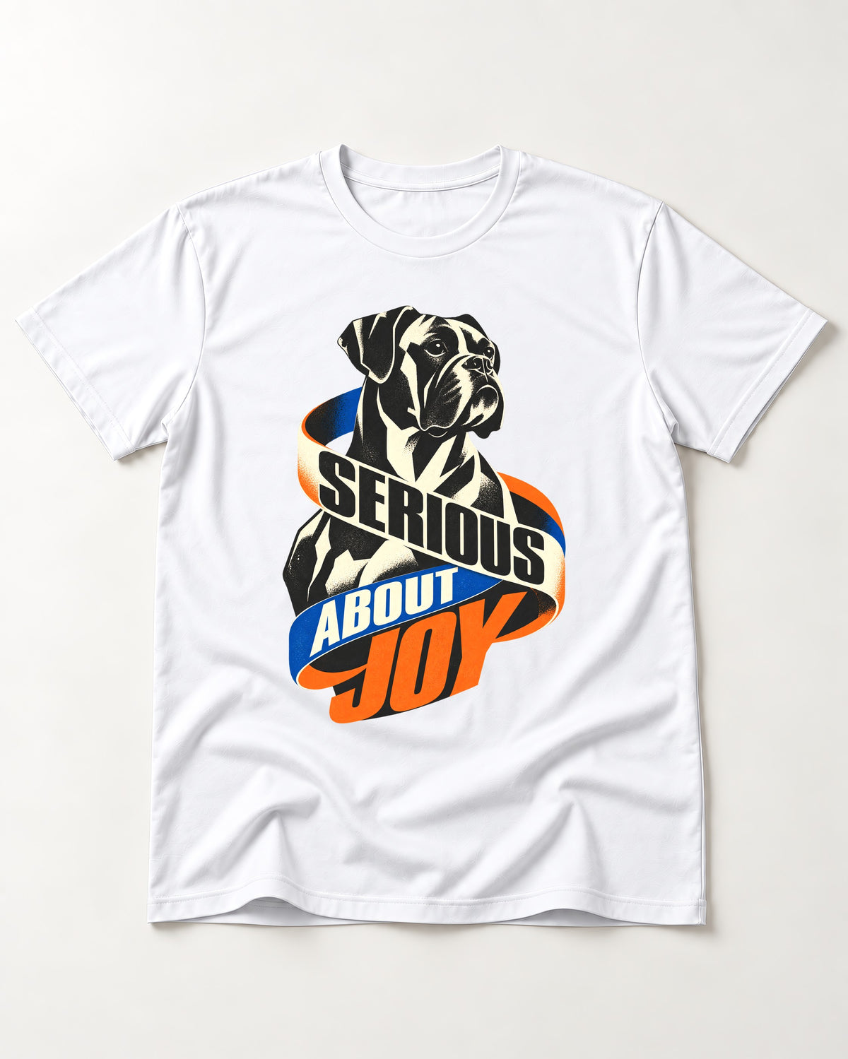 Boxer Serious About Joy T-Shirt in White, flat lay product photo