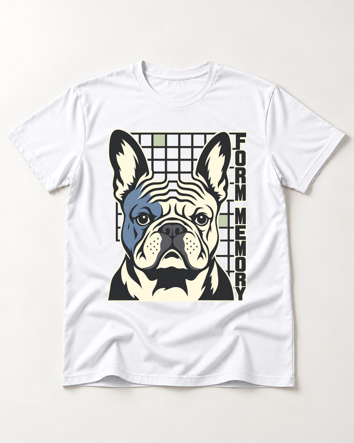 Form Memory Frenchie T-Shirt in White, flat lay product photo