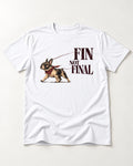 Frenchie Fin Not Final T-Shirt in White, flat lay product photo