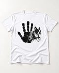 Boston Terrier High Five T-Shirt in White, flat lay product photo