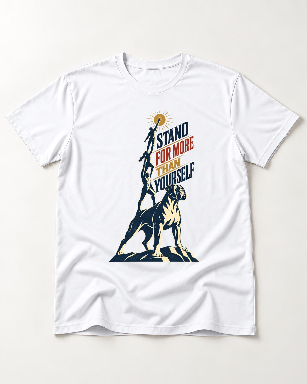 Boxer Stand for More T-Shirt in White, flat lay product photo