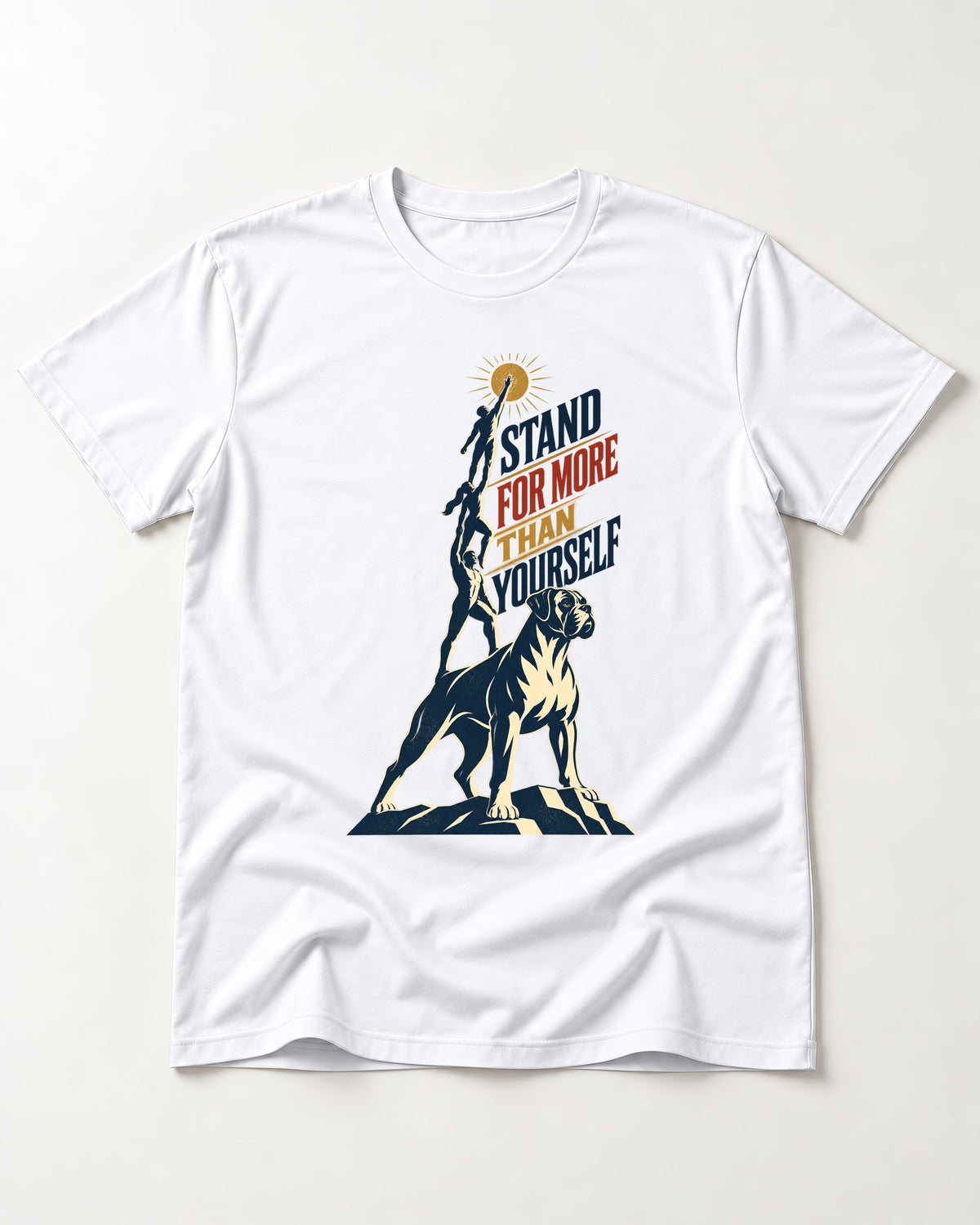 Boxer Stand for More T-Shirt in White, flat lay product photo
