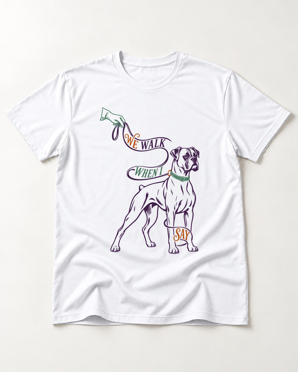 Boxer When I Say T-Shirt in White, flat lay product photo