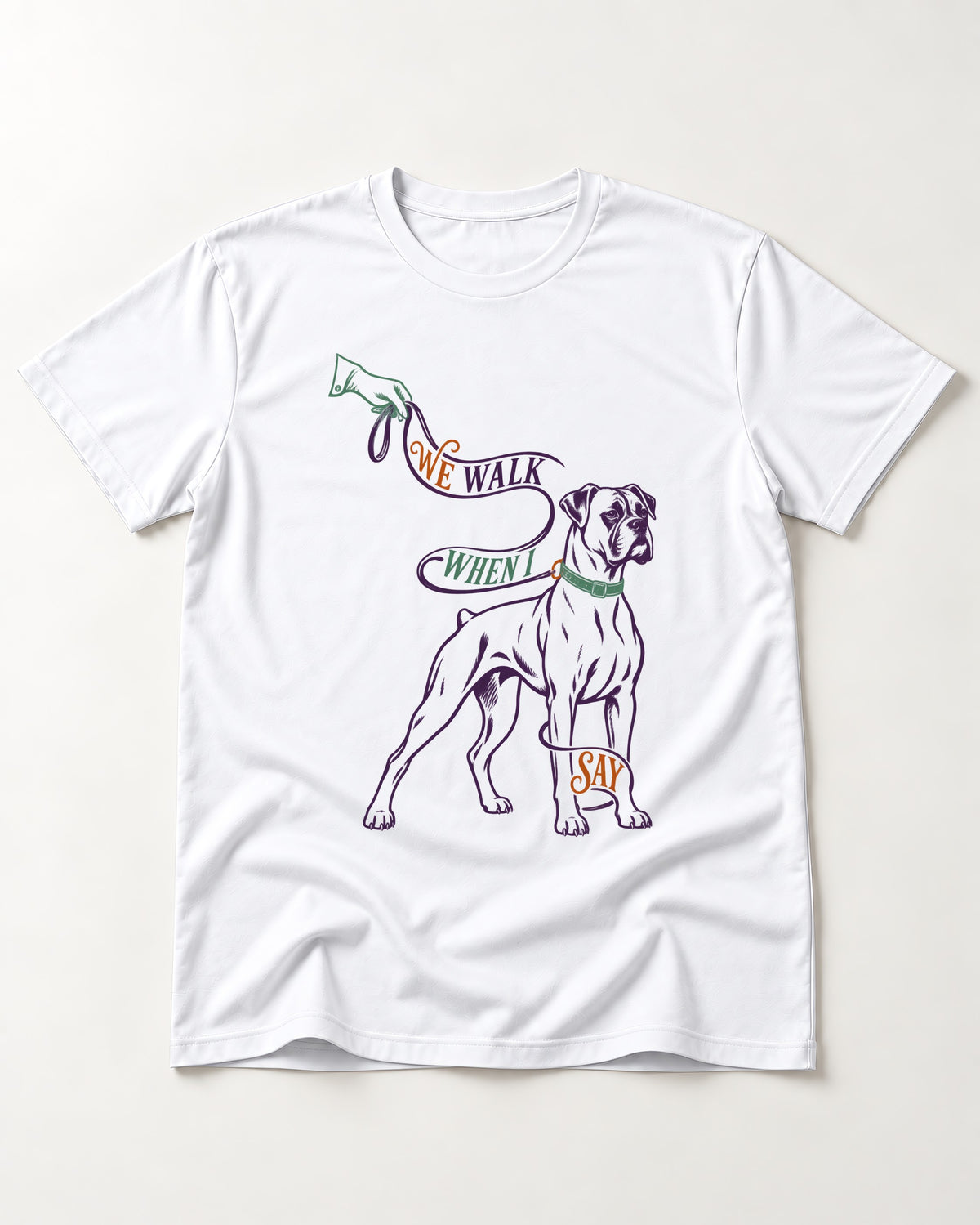 Boxer When I Say T-Shirt in White, flat lay product photo