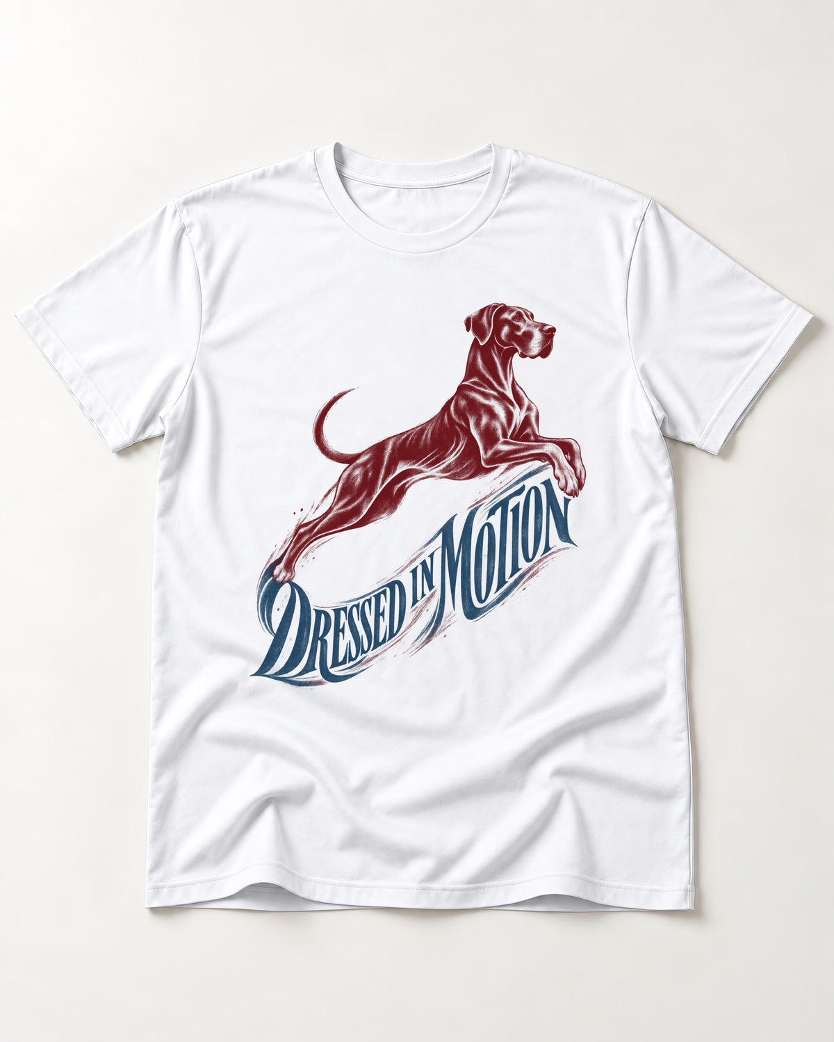 Great Dane Dressed in Motion T-Shirt in White, flat lay product photo